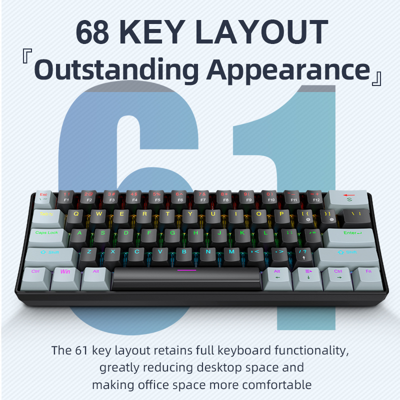 Gaming Keyboard Half - APAYADO K61 Mini teclado mecánico, con